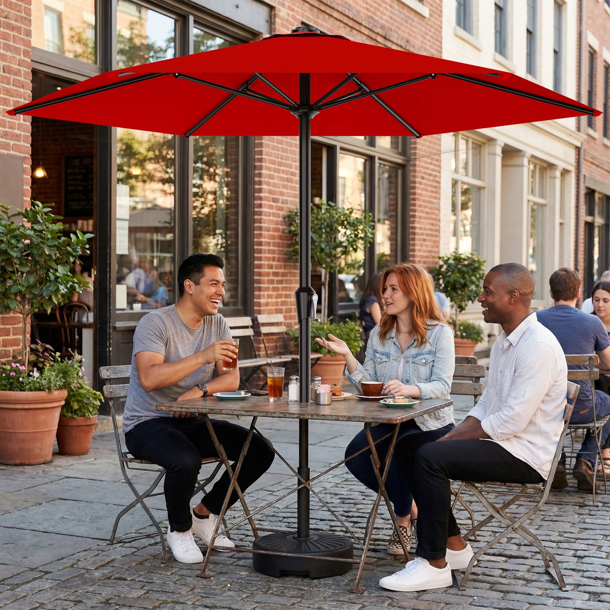 Easthome 9ft Patio Umbrella with Crank Lift System & 6 Sturdy Ribs Waterproof, Patio Table Umbrella Perfect for Poolside, Terrace, Beach and Outdoor Restaurant, Red