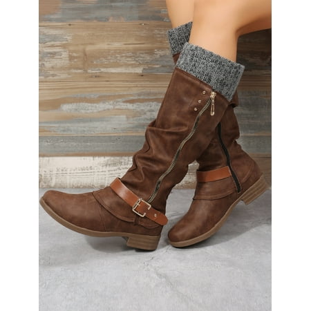

Buckle Decor Zipper Side Slouchy Boots Women‘s Footwear