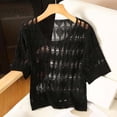 thumbnail image 2 of Feancey Womens Crochet Cover Up Tops Knit Hollow Out Summer Sweaters Half Sleeve Casual Beach Cover Ups for Swimwear Black Free Size, 2 of 6