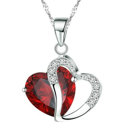 - KATGI Fashion Austrian Ruby Red Crystal Heart Shape Pendant Necklace, 18