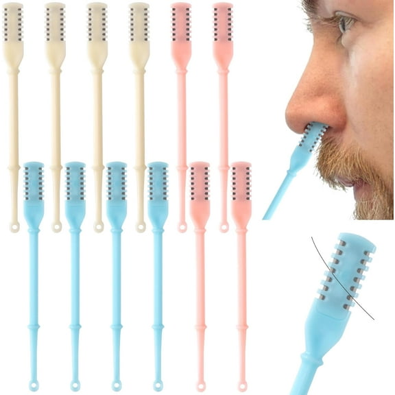 12PCS Double Sided Nose Hair Cutters, 2-in-1 Nasal Hair Trimmer, 360 Degree Nose Hair Remover Tool for Men Women (Creamy White, Blue, Pink)