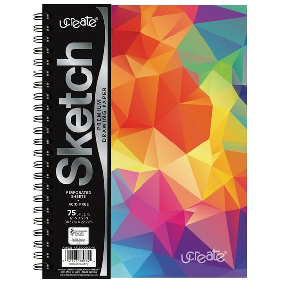 UCreate Fashion Poly Sketch Book, 9" x 12", 75 Sheets, Kaleidoscope Design