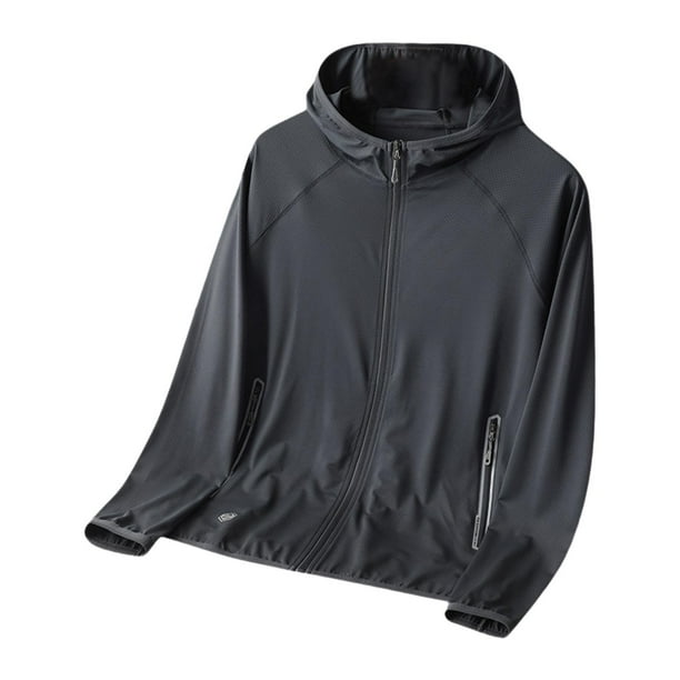 Chaqueta con capucha y cremallera completa de secado rápido para hombre con protección solar para senderismo y viajes