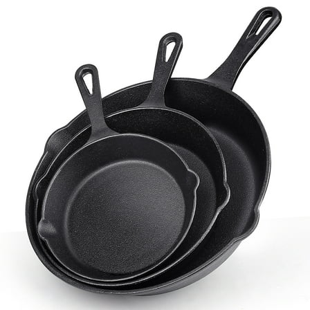 Cast Iron Skillet Set, AOKIWO 3-Piece Pre-Seasoned Pan Cookware Set, 10", 8", 6" Frying Pans with Handles, Heavy-Duty Cookware Set with Non-Stick Surface For Saute, Cooking, Pizza