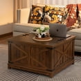 thumbnail image 5 of Farmhouse Coffee Table with Hidden Storage Space, Wood Square Large Center Table for Living Room, Farm House Rustic Brown Retro Coffee Tables with Hinged Lift Top for Meeting Room, Home, 5 of 14