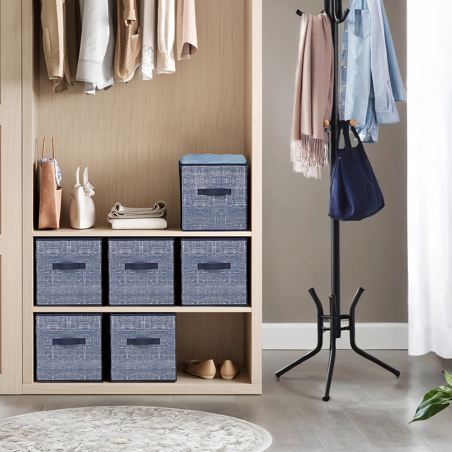 LEDREM 10.2" Storage Cubes Organizer - 6-Pack Foldable Fabric Bins with Double Handles, helves Organizer for Clothes, Toys, Misty Blue