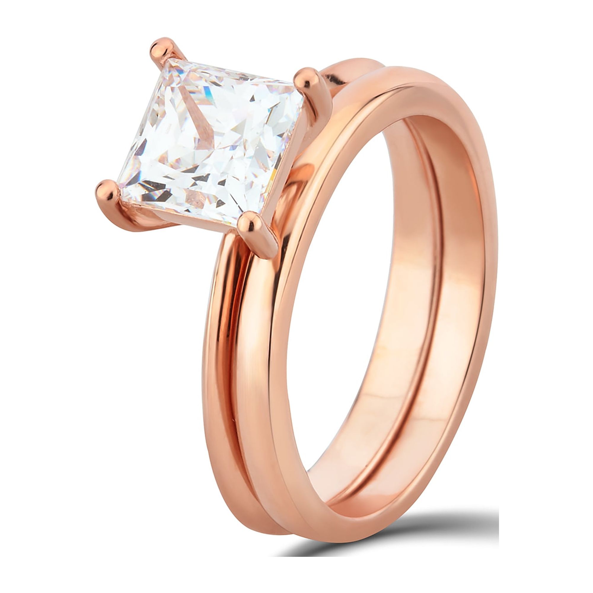 Arista 1.50 ct Square Swarovski Diamond Solitaire Women's Bridal Set in Pink plated Sterling Silver