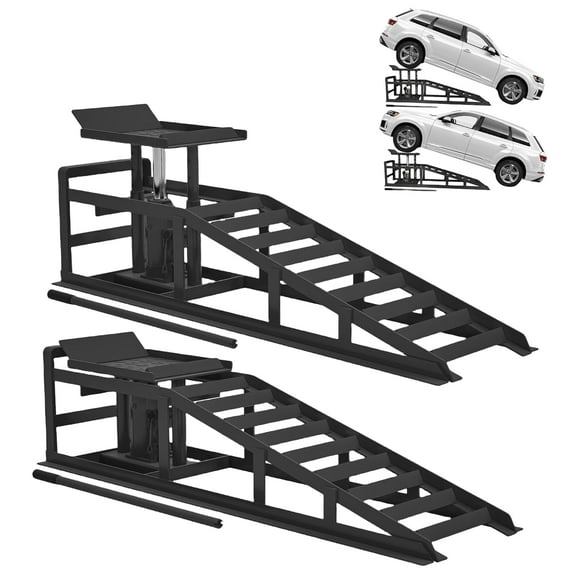 2-Pack 3-Ton Hydraulic Car Ramps, No Manual Lifting, Low Profile Lift for Trucks/SUVs