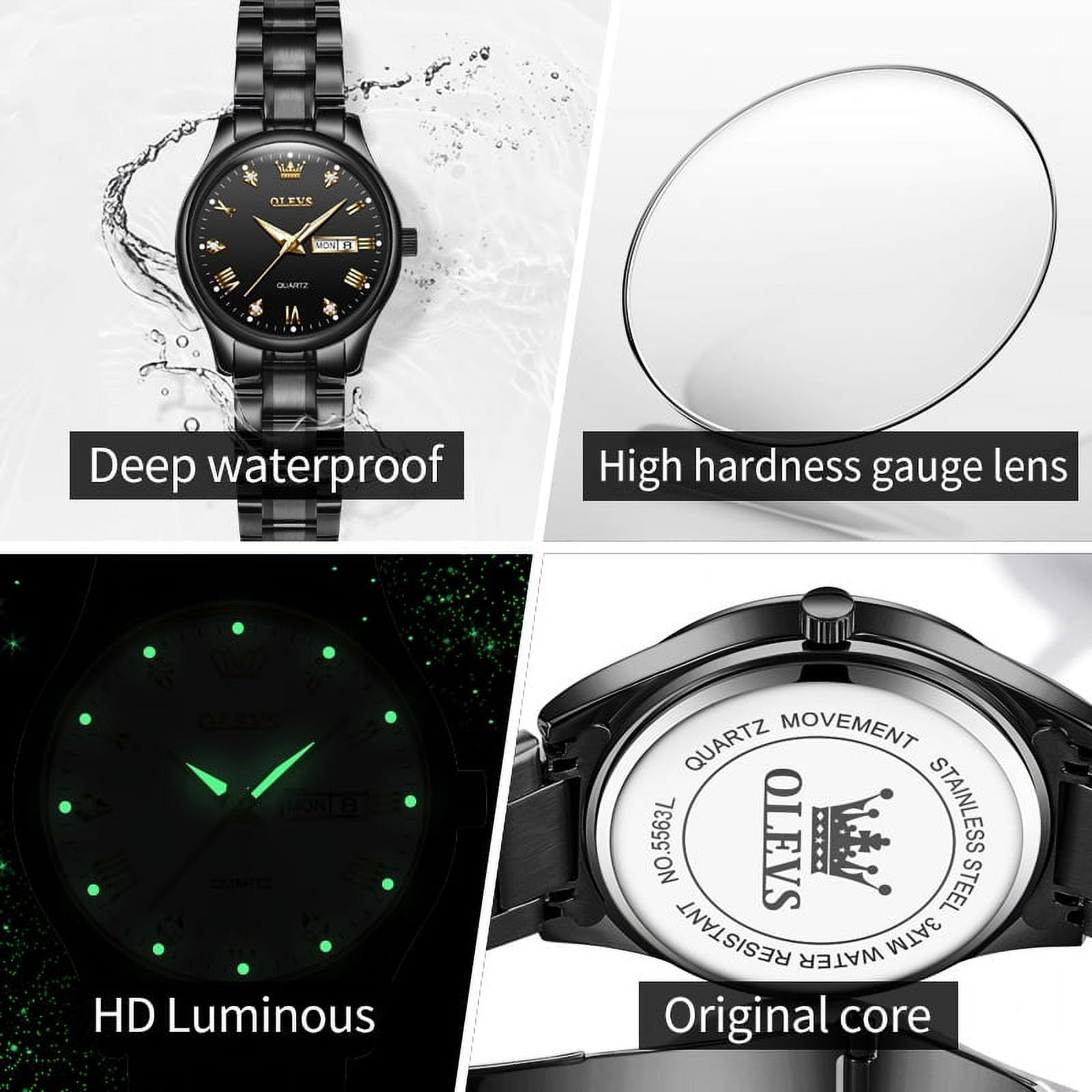 OLEVS Watches for Women Luxury Dress Quartz Analog Casual Gold Plated Stainless Steel Waterproof Luminous Date Fashion Ladies Wrist Watches Gifts Relojes para Mujer
