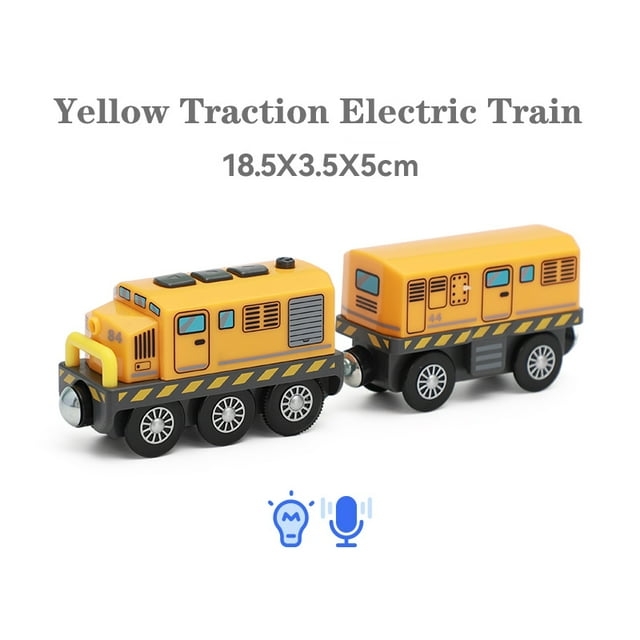 Battery Operated Locomotive Pay Train Set Fit for Wooden Railway Track Powerful Engine Bullet Electric Train for Boys Girls Gift Yellow Train