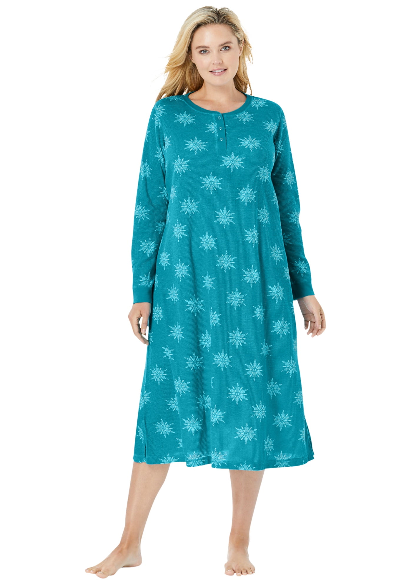 Dreams & Co. Women's Plus Size Thermal Henley Nightgown Nightgown