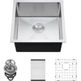 thumbnail image 3 of Undermount Kitchen Sink  Gauge Stainless Steel Single Bowl with Bottom Grid  Sound Dampening -Condensation Pad  Brushed Finish for Bar  Prep  Utility Sink, 3 of 4