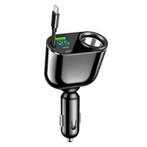 100W Dual Port Fast Car Charger With Foldable Retractable Cable Pd30W Usb-C & Supercharge Ports Safety Protection For 12V-24V Vehicles