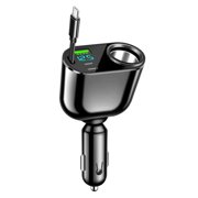 100W Dual Port Fast Car Charger With Foldable Retractable Cable Pd30W Usb-C & Supercharge Ports Safety Protection For 12V-24V Vehicles