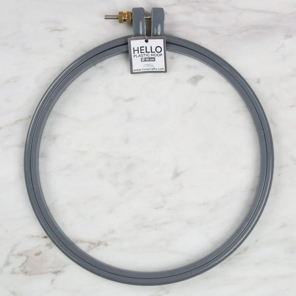 Hello 19 cm Plastic Screwed Embroidery Hoop, Grey