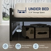 Allewie Full Bed Frame, Metal Platform Bed Frame with Wooden Headboard, 12.4 Under-Bed Storage, Brown