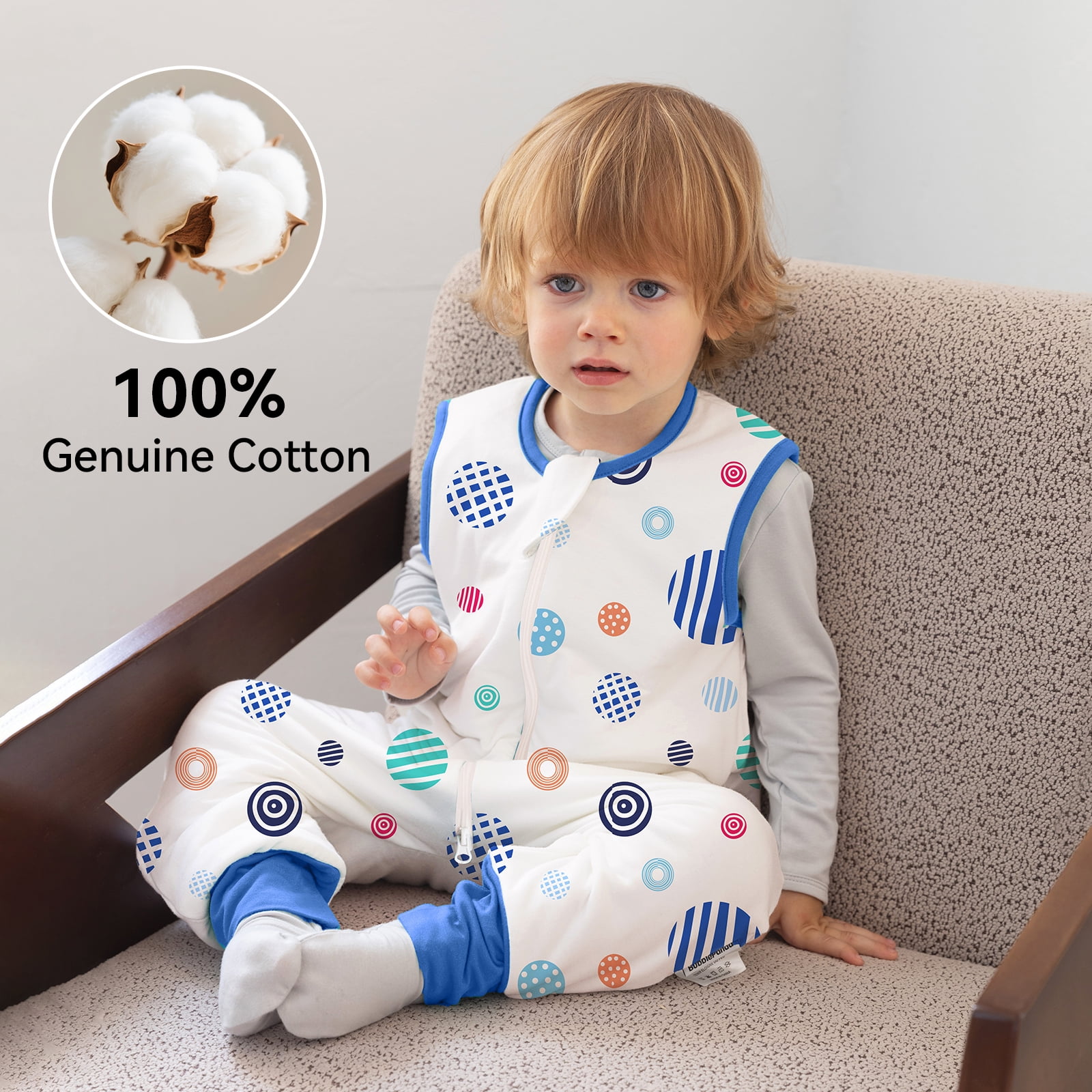 3 Pack-0.5 Tog Lightweight Summer Toddler Sleep Sack 2T-3T with Feet 100% Cotton Breathable Sleep Sack with Legs 2-Way Zipper Wearable Blanket