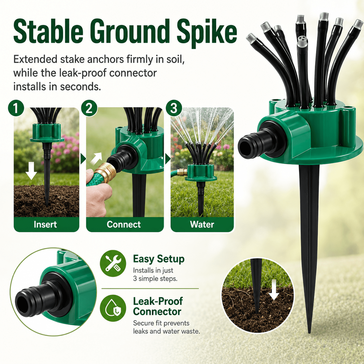 360° Coverage Precision Garden Irrigation Sprinkler, Multi-Adjustable Rotating Design with Spike Base, for Yard Lawn Flower Bed