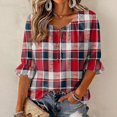 thumbnail image 2 of ZCNKMX Shirts for Women Crew Neck Plaid Grid Print 3/4 Sleeve Blouse, Tie Front Ruffle Hem Loose Relaxed Breathable Farmhouse Casual Outfits for Spring Summer Daily Country Style Tops Red XL, 2 of 7