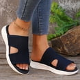 thumbnail image 4 of Xfvqtps Wedge Sandals for Women Slide Knit Mesh Hollow out Cutout Breathable Soft Sole Non Slip Comfortable Walking Beach Summer Slippers Dark Blue, 4 of 9