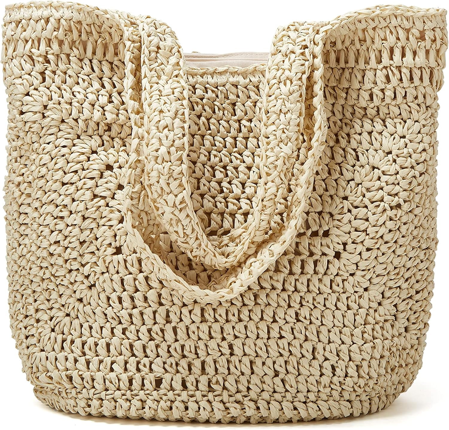 Kukuzhu Straw Tote Bag for Women Woven Beach Handbag Handmade Crochet Casual Straw Shoulder Bags Summer Bohemian Hobo Bags