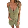 thumbnail image 2 of ClodeEU Women's Spaghetti Strap Romper Shorts, Button Front Sleeveless Jumpsuit with Pockets, Casual Summer One-Piece Outfit Army Green,Women's Plus L, 2 of 7