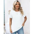 thumbnail image 3 of Camiseta plisada de rayas con cuello redondo para mujer, Jersey informal de manga corta, cómodo, de uso diario, Tops de Color sólido, Verano, 3 of 4