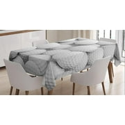 Sports Tablecloth, Pile of Realistic Golf Balls Together Closeup Picture Challenge Entertainment Joyful, Dining Room Kitchen Rectangular Table Cover, 52" X 70", White Grey