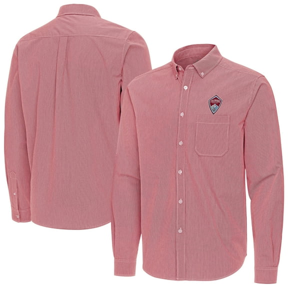 Men's Antigua Cardinal Colorado Rapids Porter Woven Tri-Blend Long Sleeve Button-Down Shirt