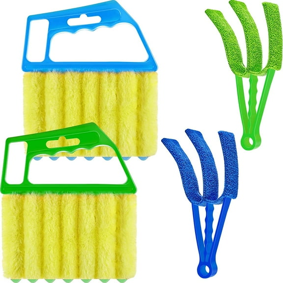 Lsupdaol 4 Pcs Window Venetian Blind Cleaner Duster Tool 7 Finger Blind Rush and Shutter Cleaner Brush Hand-held Window Shutter Air Conditioner Duster for Dirt(Green, Blue)