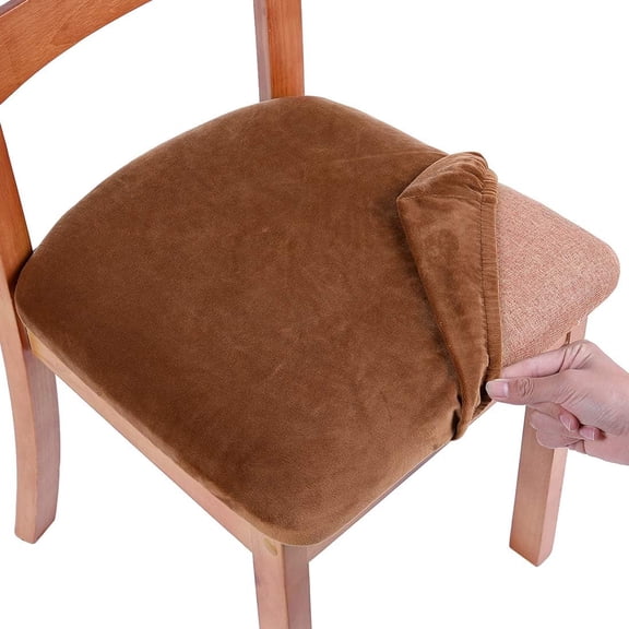 Velvet Seat Covers for Dining Room Chair Set of 2, Stretch Fit Removable Washable Chair Seat Cushion Protector Slipcovers with Ties, Black