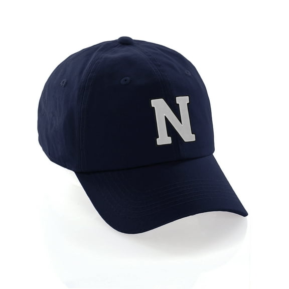 Customized Letter Intial Baseball Hat A to Z Team Colors, Navy Cap Black White Letter N