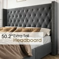 thumbnail image 4 of Merluxy Queen Bed Frame Upholstered Bed Wingback Headboard Velvet Tufted Diamond Button/No Box Spring Needed/Easy Assembly/Gray, 4 of 8