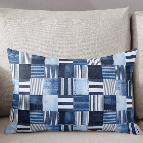 Decorative Pillow Cover 12x20 Inch Vintage Lumbar Pillow Cover Plaid Check Soft Cushion Covers for Sofa Couch Bed, Living Room Home Decor