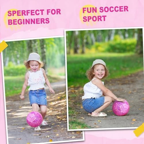 Size 2 Soccer Ball Glitter Pink, Soccer Balls for Toddlers Little Kids Outdoors Recreation Sparkly Small Ball for Girls Birthday Christmas Easter Gifts