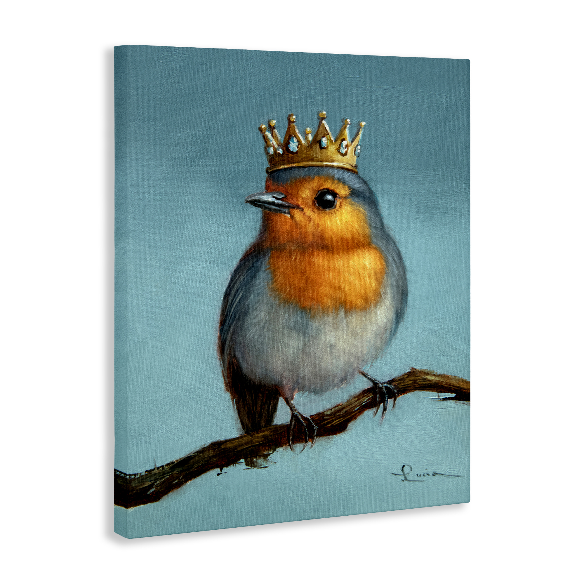Royal Robin Perched Canvas Wall Art, design by Lucia Heffernan