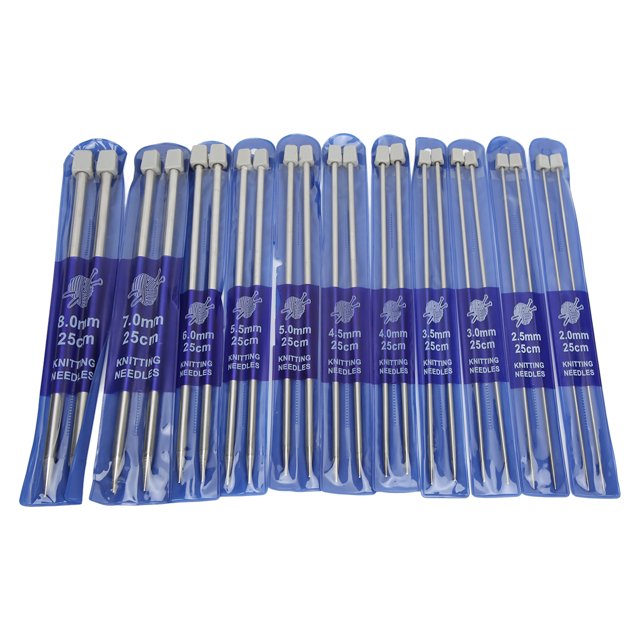 Juego de agujas de tejer de Metal, 22 Uds., 25cm, acero inoxidable, brillante, amplia aplicación