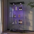 thumbnail image 2 of GZXS Modern 2-Door Glass Display Cabinet with LED Lights, 4-Tier Wide Tempered Glass Curio Cabinet with Lockable Wheels, Adjustable RGB Lighting, Easy Assembly for Living Room & Bedroom – Black, 2 of 8