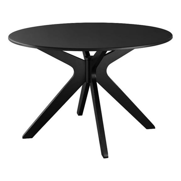 Pemberly Row 47" Round Modern Solid Rubberwood Dining Table in Black