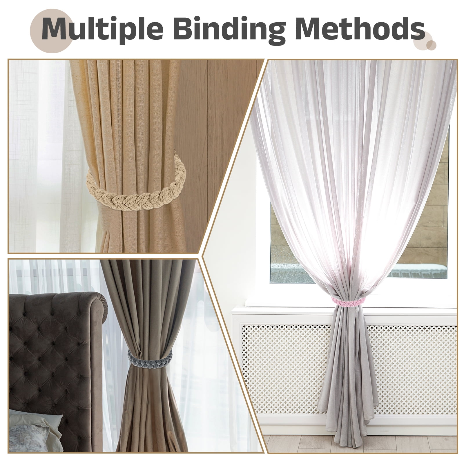 Unique Bargains Rope Curtain Tieback Cotton Hand-Woven Curtain Drapes Holdbacks 4Pcs Black