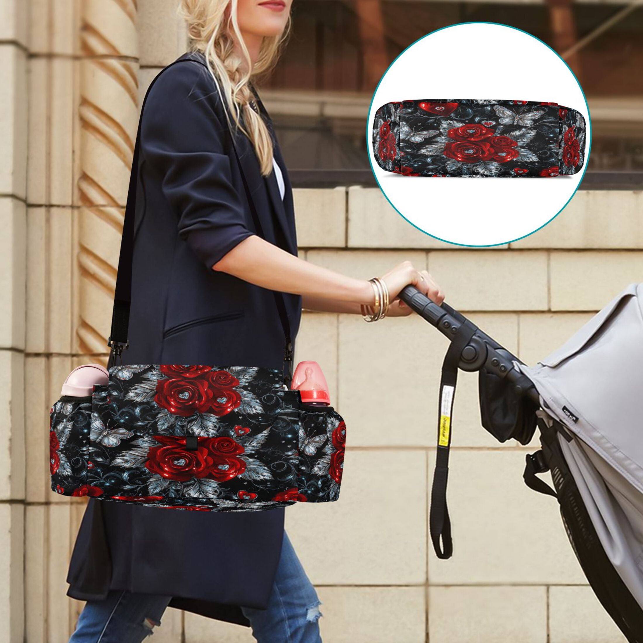 DIXRUYEE Stroller Organizer Passionate Petals Printed