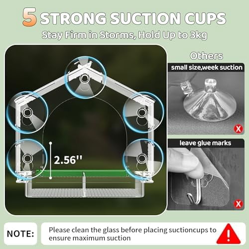 2-Pack Window Bird Feeder, 5 Strong Suction Cups Clear Feeder for Birds, Easy-to-Clean Detachable Feeding Tray, Weatherproof Garden Decor, Gifts for Bird Lovers, Cats-Clear
