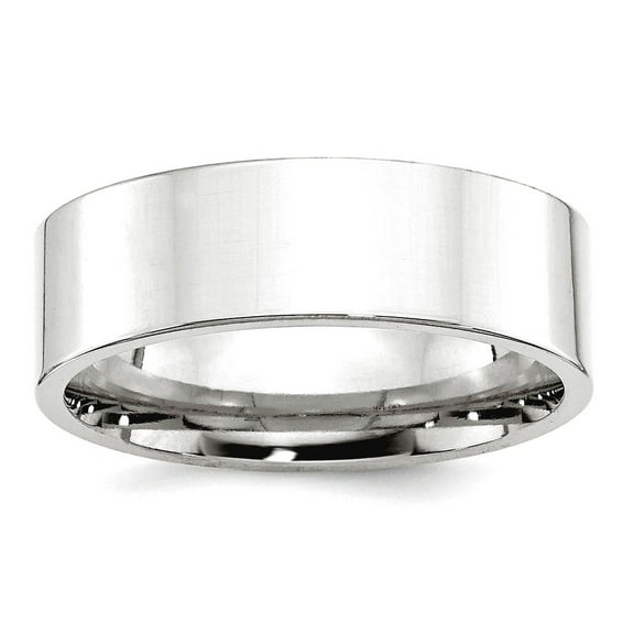 10k White Gold Solid Polished 7mm Standard Flat Comfort-Fit Band Size 10 Ring Ring for Women and Men