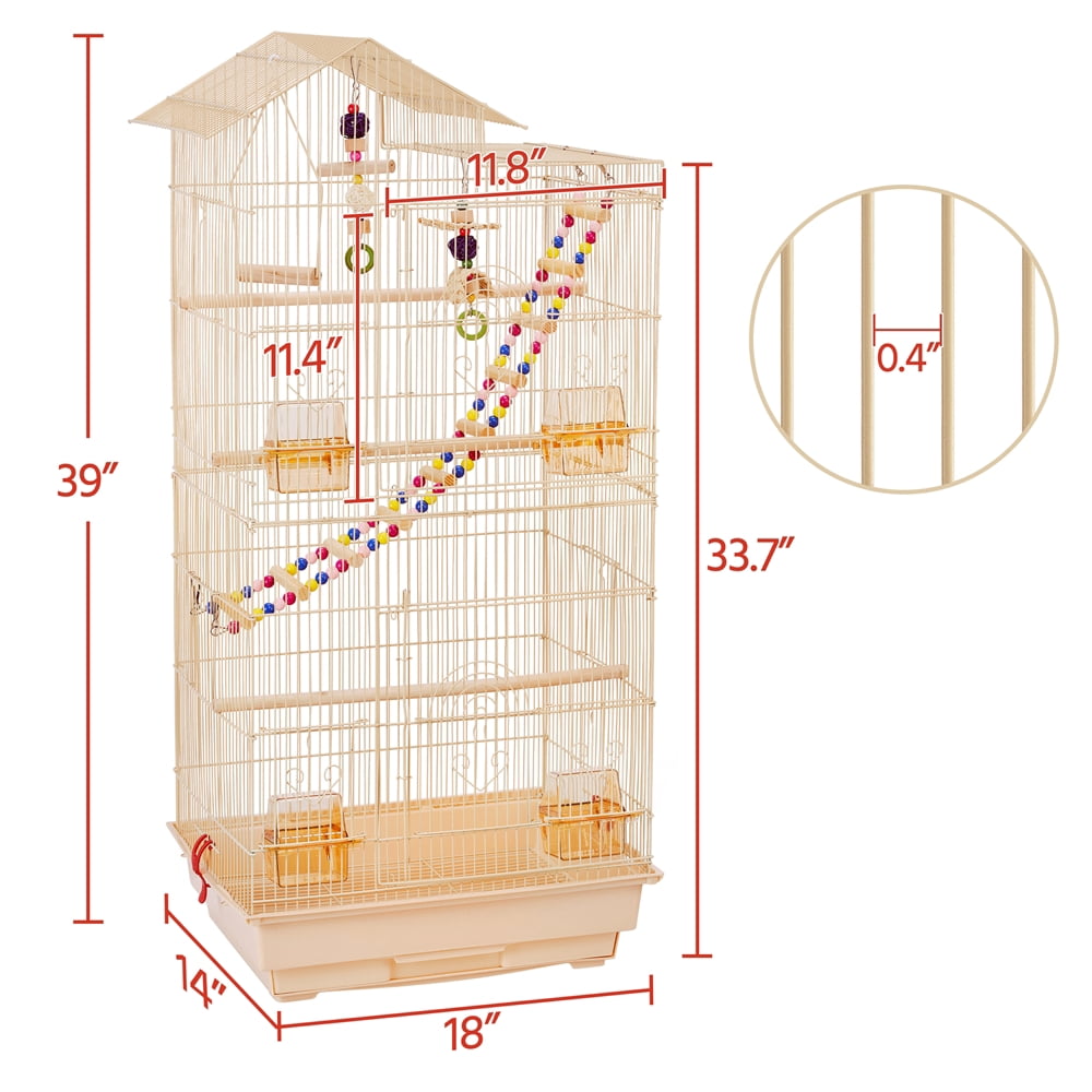 Renwick 39"H Metal Bird Cage Large Roof Top Huge House for Small Birds, Almond