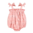 thumbnail image 2 of ZEHJUHAN Baby Girl's Sleeveless Ruffle Print Bow Strap Romper, Lace Trim Jumpsuit with Snap Closure Pink bow 2，6-9M, 2 of 7