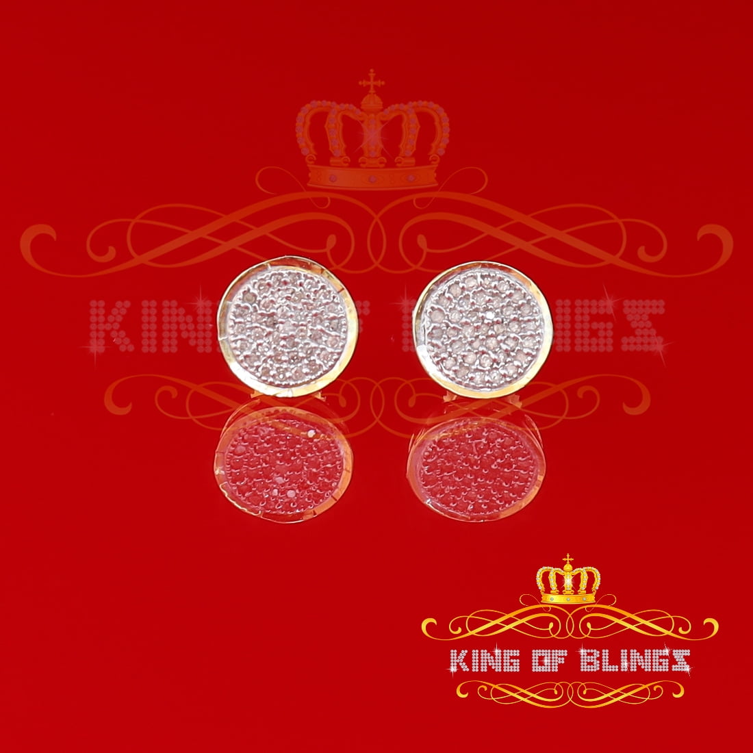 King of Bling's 925 Yellow Silver Hip Hop 0.15ct Diamond For Men's & Women's Round Stud Earrings