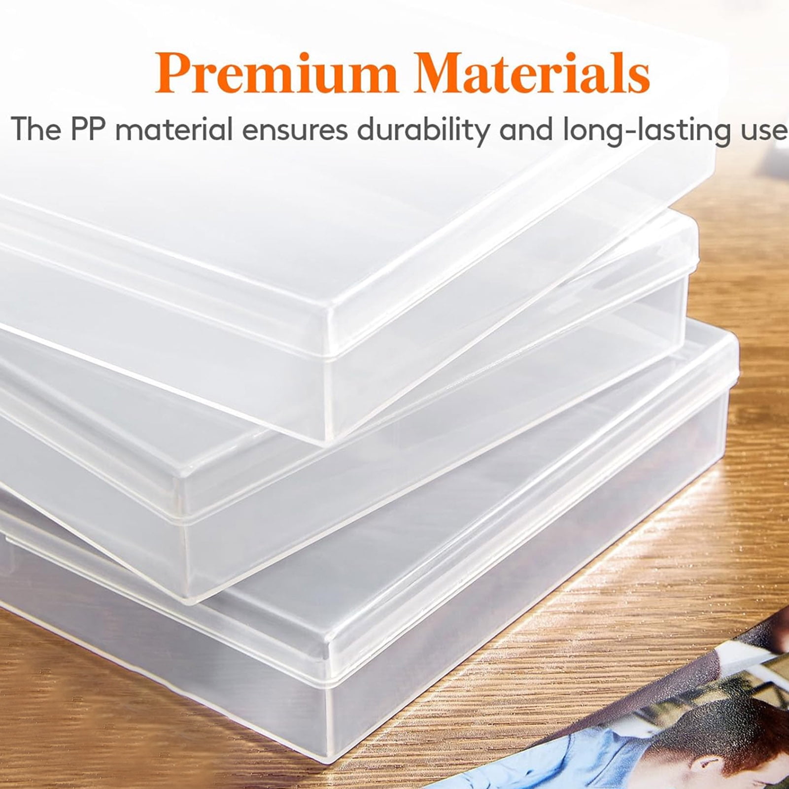 Happydeer 16pcs Acrylic Storage Box and 1 Big Storage Bins, Photo Container for 6.7 x 4.75 inches photos, Accommodates 80-100 pcs/box, Dustproof Transparent Box for Picture, Jewelry, Parts