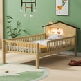 thumbnail image 3 of EUROCO Wood Twin Size Platform Bed Frame with House Like Roof and LED Light, Natural, 3 of 14