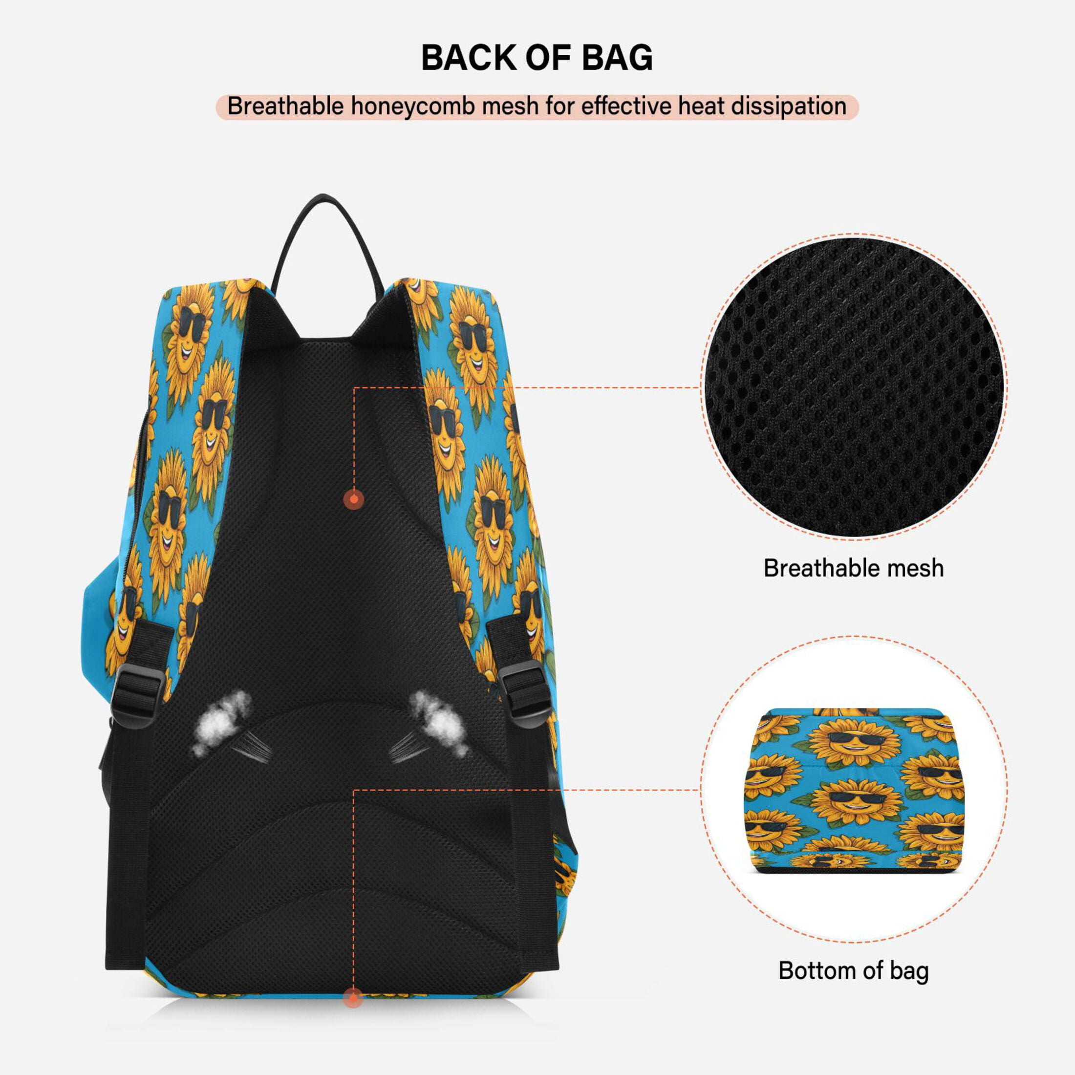 2 Racquet Holder Tennis Backpack Tennis Racket Covers Gym Bags Smiley Sunglasses Sunflowers