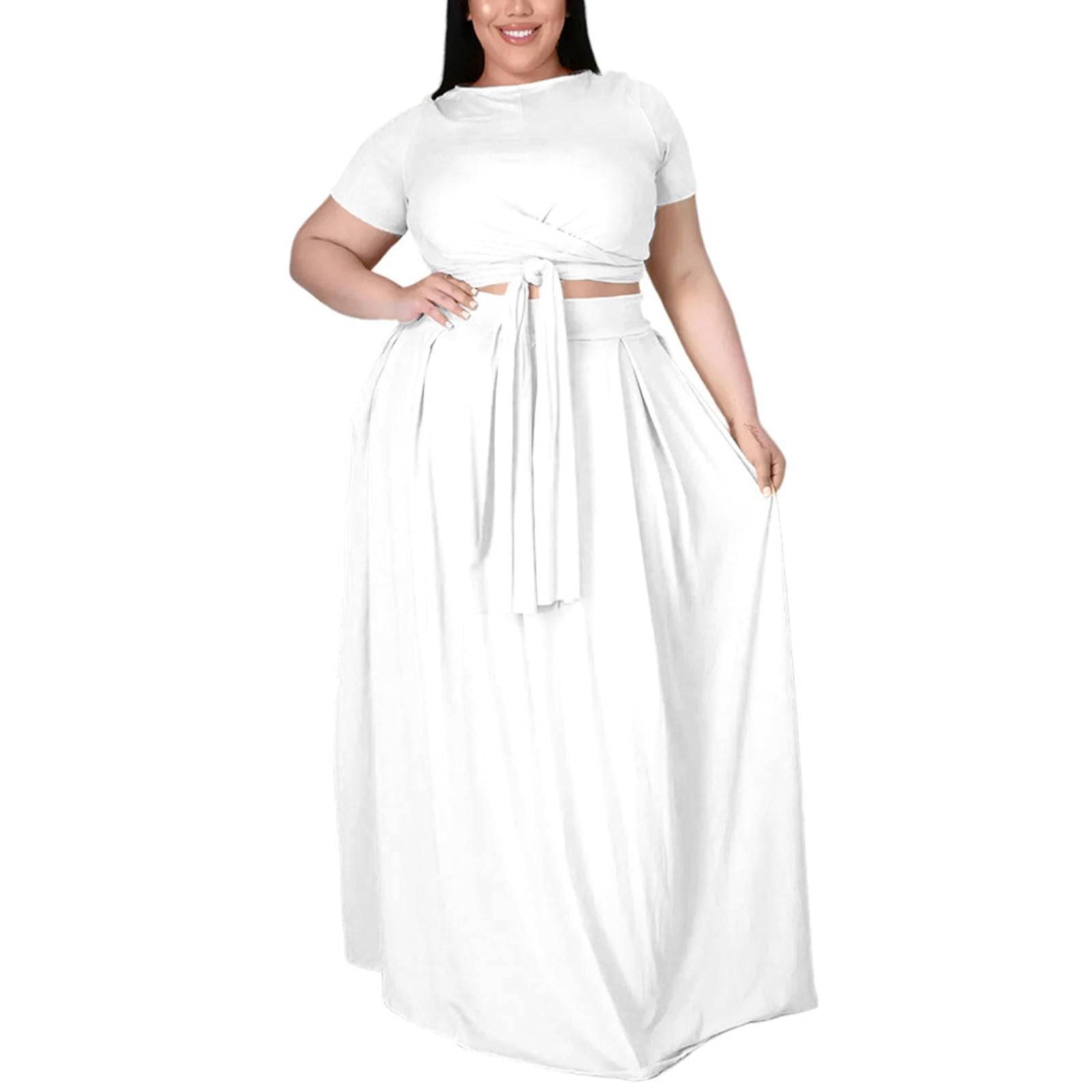 Europe And The United States Fashion Large Size Women's Pure Color Straps Hem Dress Daily Long Skirt Two Piece Set Dresses That Hide Belly Women plus Size - Walmart.com